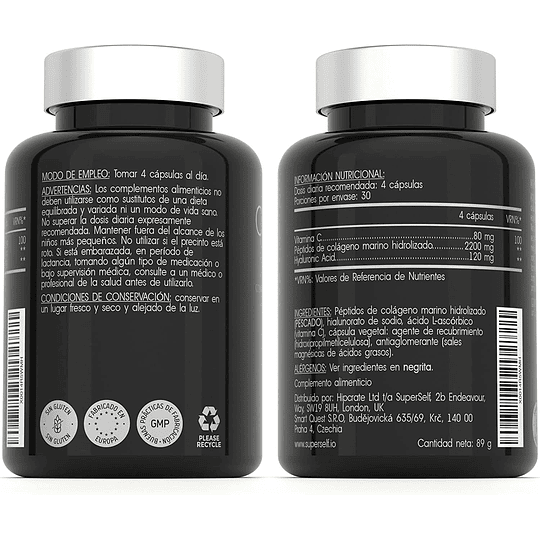 Colágeno marinho hidrolizado, 2400 mg colagénio puro com ácido hialurónico e vitamina C, 120 cápsulas, comprimidos de peptídos de colagénio tipo 1, para pele, cabelo, ossos, múscu...