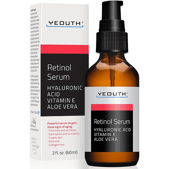 Sérum de retinol 2,5 % com ácido hialurónico, aloé vera, vitamina E, aumenta a produção de colagénio, reduz as rugas e as linhas finas