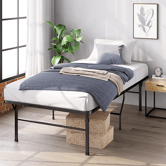 35 cm, base para colchão sem montagem Base inteligente, estrutura de cama metálica, montagem simples, armazenamento debaixo da cama, 135 x 190 cm, preto