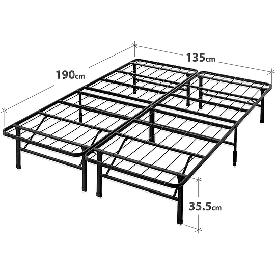 35 cm, base para colchão sem montagem Base inteligente, estrutura de cama metálica, montagem simples, armazenamento debaixo da cama, 135 x 190 cm, preto