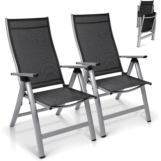 Cadeiras de jardim com encosto alto, feitas na Europa, dobrável, função multiposição, alavanca de segurança, até 120 kg, alumínio
