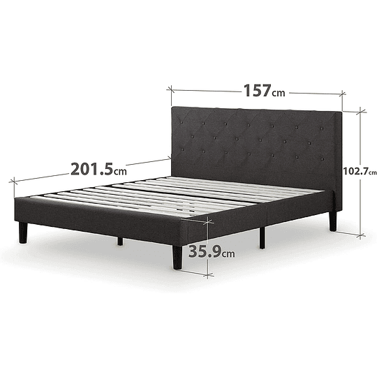 Estrutura de cama estofada de 35 cm, base para colchão, suporte de folhas de madeira, montagem simples, 150 x 200 cm, cinzento escuro