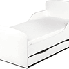 Cama de criança branca completa de madeira - estilo escandinavo - moldura de cama, colchão, somier, gaveta, branco móveis para crianças, quarto moderno, estampado móveis, e...