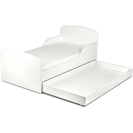 Cama de criança branca completa de madeira - estilo escandinavo - moldura de cama, colchão, somier, gaveta, branco móveis para crianças, quarto moderno, estampado móveis, e...