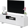 Modulo de TV, móveis de salão, conjunto de móveis, modelo Zaira, acabamento em branco brilho e cinza, medidas: 150 cm (largura) x 46 cm (altura) 41 cm (fundo)