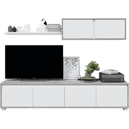 Móvel de sala de estar moderno, medidas: 43 cm de altura x 200 cm de largura x 41 cm de fundo (branco Artik e cinza)