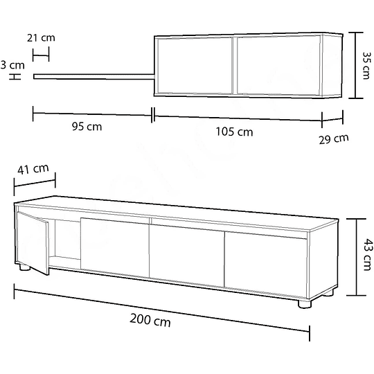 Móvel de sala de estar moderno, medidas: 43 cm de altura x 200 cm de largura x 41 cm de fundo (branco Artik e cinza)