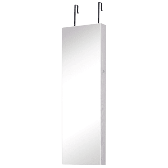 Armário de Jóias com Espelho Iluminação LED Caixa de Jóias com Fechadura Organizador de Prateleira Montagem na Porta e na Parede 36,5 x 11,5 x 120 cm Branco