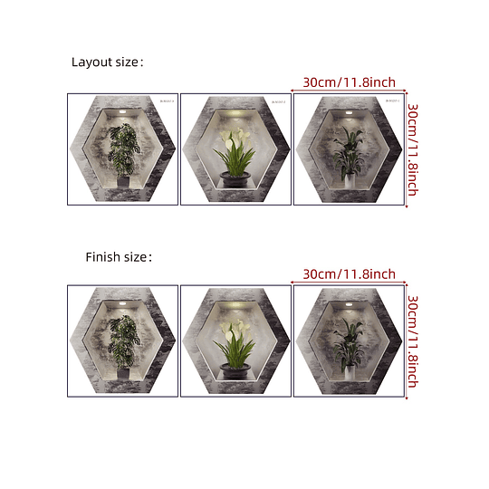 3peças 3d padrão de planta Adesivo de parede