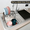 Escorredor de louça com 2 níveis, escorredor de louça preto, escorredor de louça e escorredor de talheres, escorredor de louça para lava-loiça  