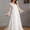 Vestido de casamento gola v bordado floral sobreposição de malha maxi