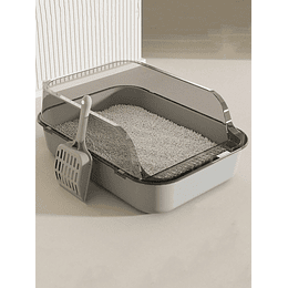 1 peça caixa de areia de gato semi-fechada de alta cerca com pá de areia de gato anexada (pá de areia cor aleatória)