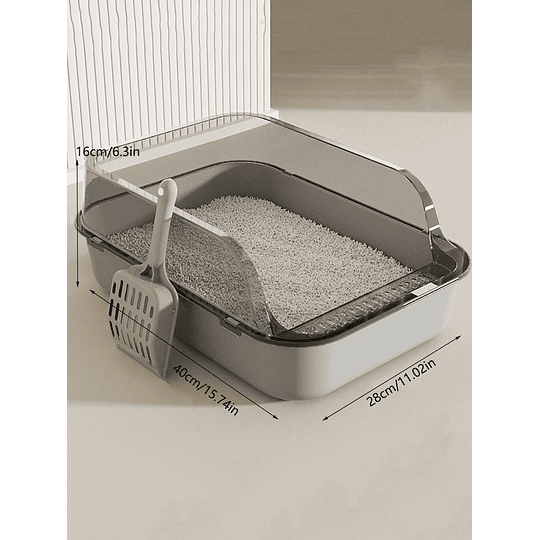 1 peça caixa de areia de gato semi-fechada de alta cerca com pá de areia de gato anexada (pá de areia cor aleatória)