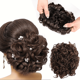 Extensão de Cabelo Ondulado Encaracolado Elásticos Castanho Rabo de Cavalo Sintético Cabelo Grosso Updo Grandes Postiços Para Mulheres Meninas - Beleza﻿