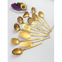 Conjunto De Utensílios De Cozinha De Aço Inoxidável Com 12 Peças Para Buffet, Festa, Serviço, Incluindo Espátula De Cozinha, Colher De Servir, Pá De Bolo, Concha De Sopa, Coador De...