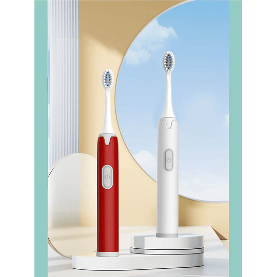 2 Peças Escova De Dentes Automática Elétrica Sonic Suave Unissex Modelo A1 Branco E Vermelho (com 4 Cabeças De Escova), Escovação De Dentes Ipx7 Impermeável Com Presente Para Adult...