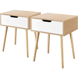 2 peças Nordica Mesas de cabeceira para quarto Mesinhas de cabeceira brancas com mesa lateral de perna de madeira maciça com gaveta 48,5x41x57,5cm para quarto sala de est...