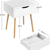 2 peças Nordica Mesas de cabeceira para quarto Mesinhas de cabeceira brancas com mesa lateral de perna de madeira maciça com gaveta 48,5x41x57,5cm para quarto sala de est...
