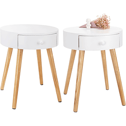 Mesa de centro com gaveta, com pernas, madeira MDF branca 38x38x48cm TS51ws-1