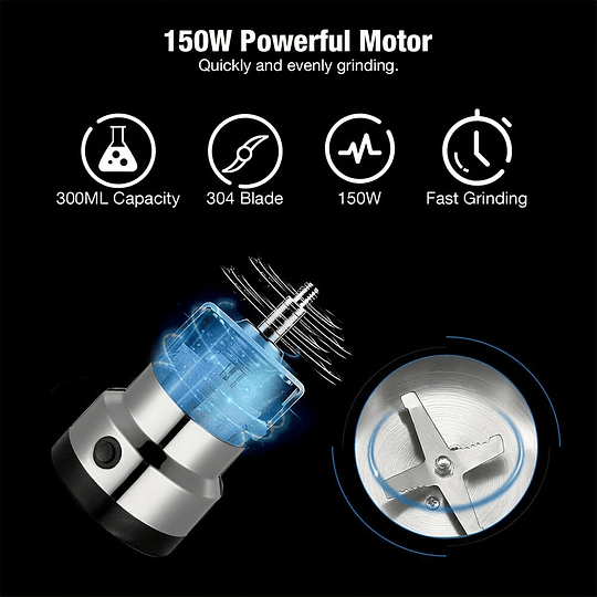 Máquina multifuncional de esmagamento, moedor elétrico de grãos de café, moedor portátil de grãos secos, grãos de café adequados para alimentos domésticos, temperos, 4 lâminas, 150...