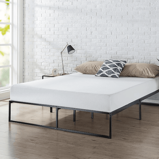 Estrutura de cama com plataforma de metal de 36 cm, base de ripas de aço, armazenamento sob a cama, fácil montagem, 135 x 190 cm, preto