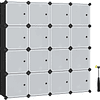 Estantes modulares, guarda-roupa modular de 16 cubos, com portas, para tênis, roupas, livros, fácil de montar  em Cores, Cinza + Branco, Branco Preto, Branco