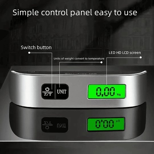 Balança digital de bagagem com visor LCD, capacidade de 110 lb/50 kg, ferramenta ergonómica de pesagem de malas suspensas com bateria de botão incluída, seguro para contacto com alimentos - medição de