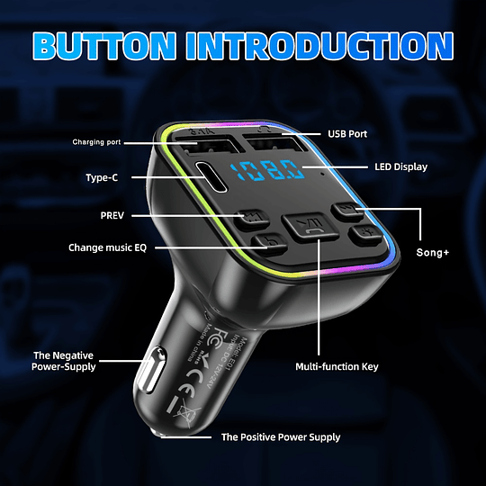 Carro mp3 player sem fios transmissor fm tipo c usb c carregamento rápido duplo usb carregador de carro kit carro mp3 player modulador fm