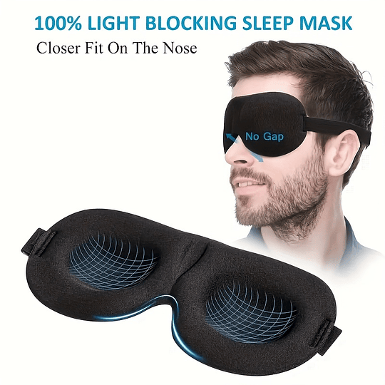 Máscara de sono com contorno 3D, máscara para os olhos 100% com bloqueio de luz, opções de 1/5/10 unidades, material ultramacio adequado para a pele, alça ajustável, respirável e leve capa para os olh