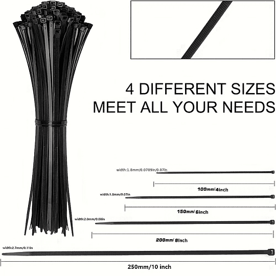 Abraçadeiras de nylon pretas resistentes CNZOYE - bloqueio automático, alta resistência em tamanhos de 10,16 cm, 15,24 cm, 20,32 cm, 25,4 cm, 30,48 cm para todas as necessidades - duráveis ​​e resiste