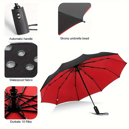 Guarda-chuva grande automático, guarda-chuva masculino reforçado e à prova de vento em vinil