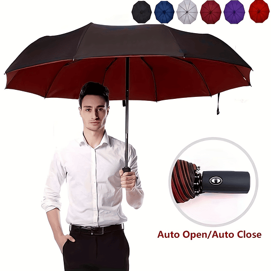 Guarda-chuva grande automático, guarda-chuva masculino reforçado e à prova de vento em vinil