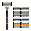 Conjunto de navalha de segurança manual para homem em aço inoxidável com lâminas ultra afiadas para um barbear suave - Design ergonómico, fácil de limpar, durável para cuidar da barba e do bigode - Pe