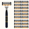 Conjunto de navalha de segurança manual para homem em aço inoxidável com lâminas ultra afiadas para um barbear suave - Design ergonómico, fácil de limpar, durável para cuidar da barba e do bigode - Pe