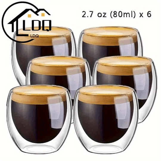 6 peças de canecas de café expresso de vidro de 2,7 onças, copos isolados de parede dupla, conjunto de copos para chá, café, café com leite, café, leite, transparente para restaurante Eid Al-Adha Muba