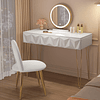 Vidro de maquilhagem com espelho e luz LED, iluminação ajustável, conjunto de mesa toucador com cadeira veludo, toucador de mesa com 3 gavetas, branco dourado