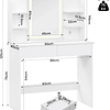 Vanity de maquilhagem com espelho e luz regulável LED, com tomada de 2 portas USB, mesa de toucador com 2 gavetas e 4 prateleiras, maquilhagem para quarto, branco