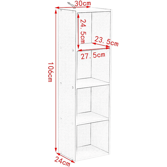 Prateleiras de livros com 4 cubos compartimentos, prateleiras de coluna alta, prateleiras de chão para exposição, livraria para escritório, quarto e estudo juvenil, 30 x 24 x 106 c...