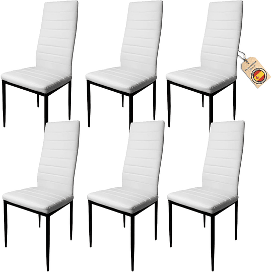 Pack de 6 cadeiras de sala de jantar estofada cor branca, cadeiras cozinha estofada - cadeiras sala de jantar, pack 6 cor branca (branco, 6)