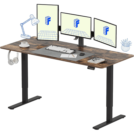 Mesa de pé com placa (bordo, 100 x 60 x 1,6 cm), Standing Desk, secretária elétrica computador mesa Gaming ajustável em altura com chave de 2 botões inteligente