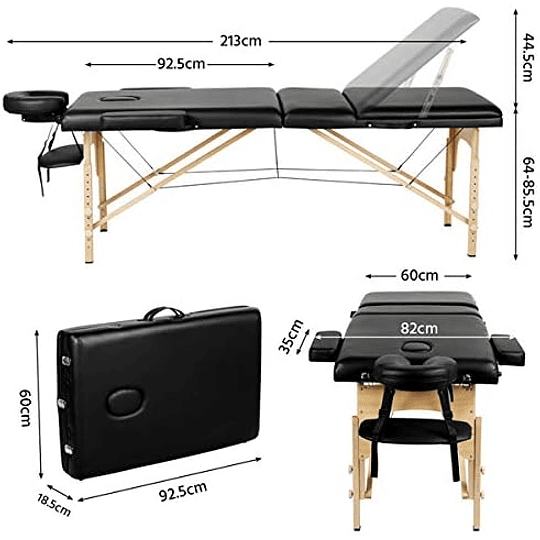 Maca de massagem dobrável 3 zonas profissionais portátil carga 250 kg 213 × 82 cm altura ajustável de madeira faia para beleza tatuagem SPA com bolsa de transporte