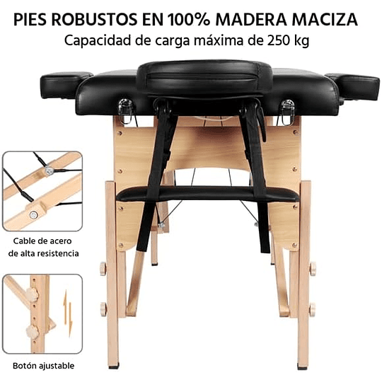 Maca de massagem dobrável 3 zonas profissionais portátil carga 250 kg 213 × 82 cm altura ajustável de madeira faia para beleza tatuagem SPA com bolsa de transporte