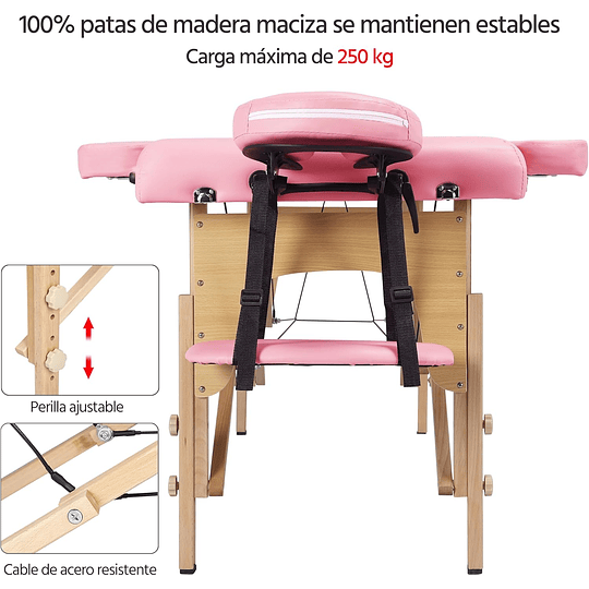 Maca de massagem dobrável 3 zonas profissionais portátil carga 250 kg 213 × 82 cm altura ajustável de madeira faia para beleza tatuagem SPA com bolsa de transporte