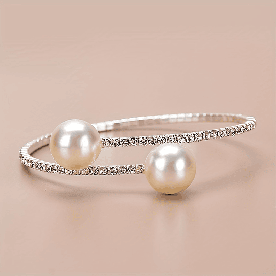 Requintado Imitação De Pérola Design Manguito Pulseira Jóias De Cobre Cheio De Strass Elegante Estilo Vintage Feminino Casamento Mão Decoração