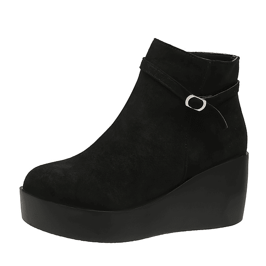 Botas Curtas De Salto Cunha De Cor Sólida Feminina, Botas De Plataforma Com Zíper De Fivela Casual, Botas De Tornozelo Confortáveis