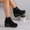 Botas Curtas De Salto Cunha De Cor Sólida Feminina, Botas De Plataforma Com Zíper De Fivela Casual, Botas De Tornozelo Confortáveis