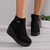 Botas Curtas De Salto Cunha De Cor Sólida Feminina, Botas De Plataforma Com Zíper De Fivela Casual, Botas De Tornozelo Confortáveis