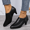 Bombas femininas de bico fino, botas de cano baixo com zíper lateral preto, sapatos de trabalho de escritório da moda