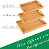 Bandejas de bambu para servir com asas, bandeja de madeira grandes para o pequeno-almoço comer alimentos, conjunto de 3 bandejas de mesa de centro retangular (natural, 3)