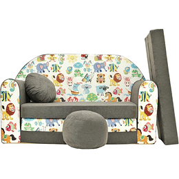 Conjunto de sofá infantil 3 em 1 banqueta acolchoada e almofada A5 sofá, cama para crianças, cinzento 168 x 98 x 60 cm